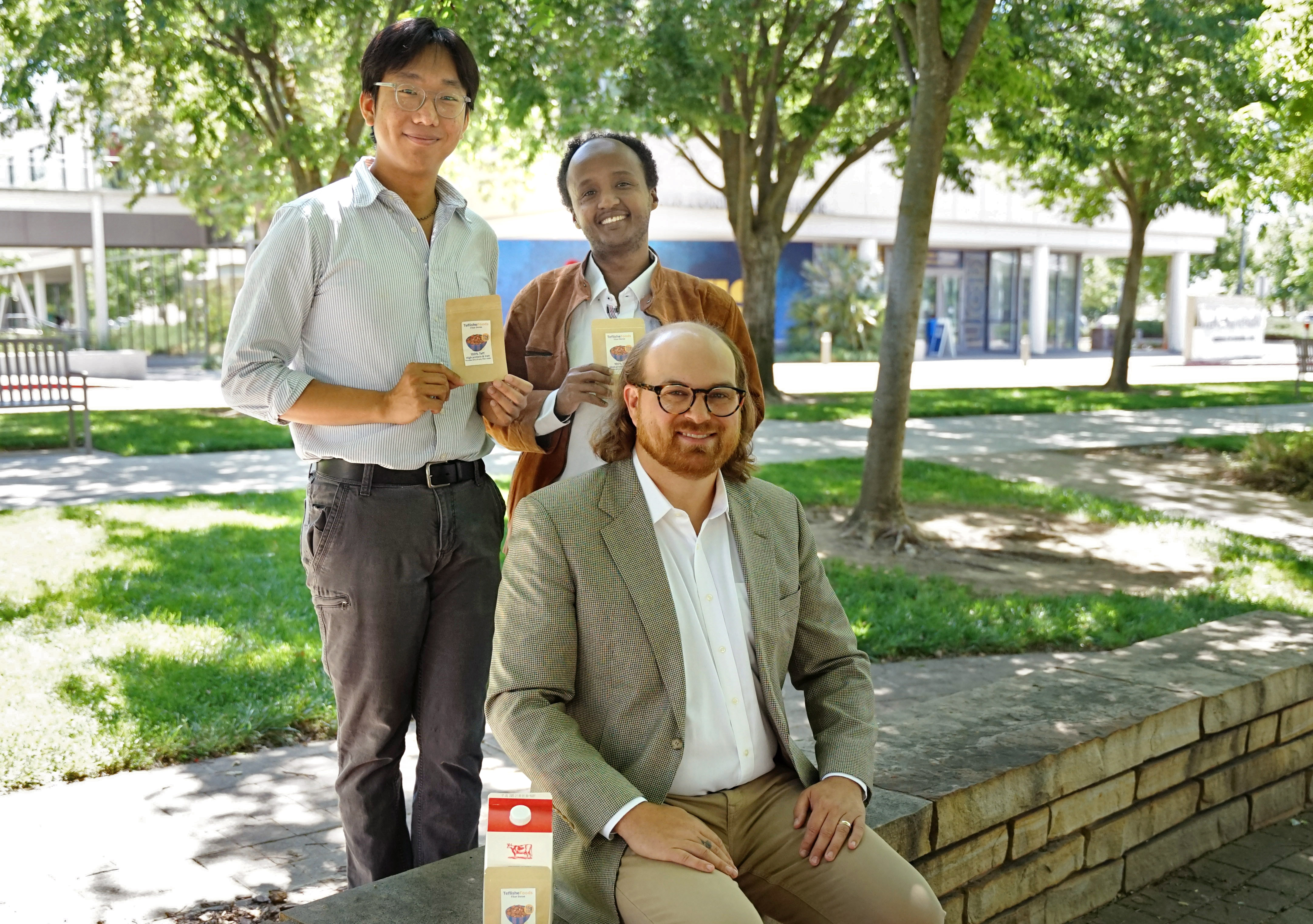 The teflishe foods team poses with their cereal product.