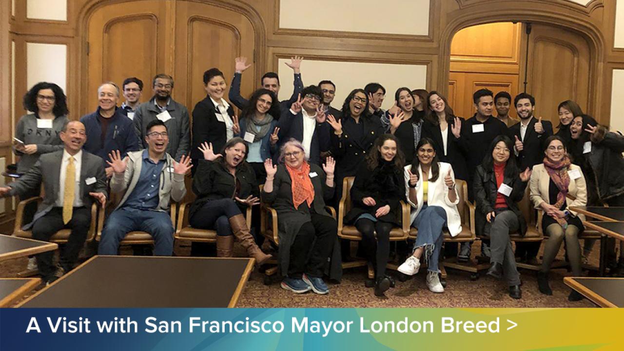 photo of students with SF Mayor London Breed + colorband/text