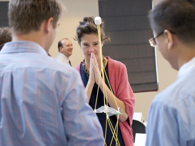 students doing marshmallow challenge