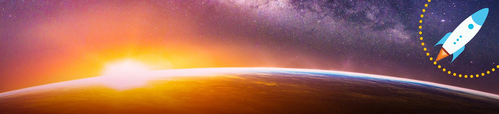 Banner photo: sun rising over earth, taken in space